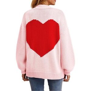 Cozy Oversized Red Heart Cardigan – Valentine’s Day